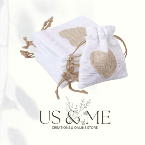 Heart Print Drawstring Linen Gift Bag